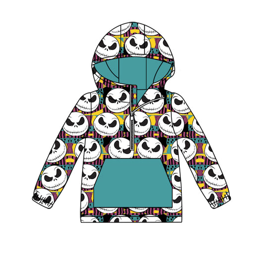 (Custom Design Preorder MOQ 5)  Cartoon Smiling Face Print Boys Halloween Hoodie Zipper Tops