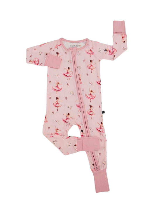 (Custom Design Preorder MOQ 5)  Dancing Flowers Pink Print Baby Girls Bamboo Sleeper Zipper Romper