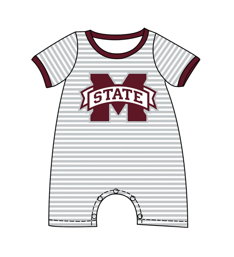 (Custom Design Preorder MOQ 5) Team's Mississippi State Stripes Print Baby Boys Summer Romper