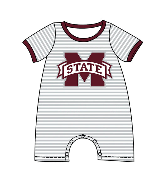(Custom Design Preorder MOQ 5) Team's Mississippi State Stripes Print Baby Boys Summer Romper