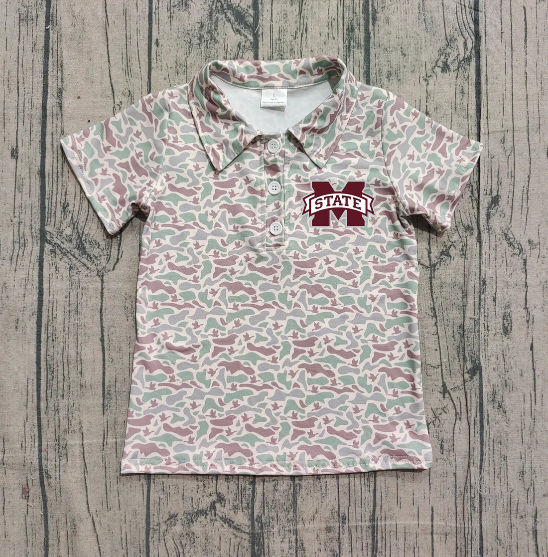 (Custom Design Preorder MOQ 5 Each Item) Team's Mississippi State Duck Green Camo Print Short Sleeve Polo Top Mom and Me Matching Clothes