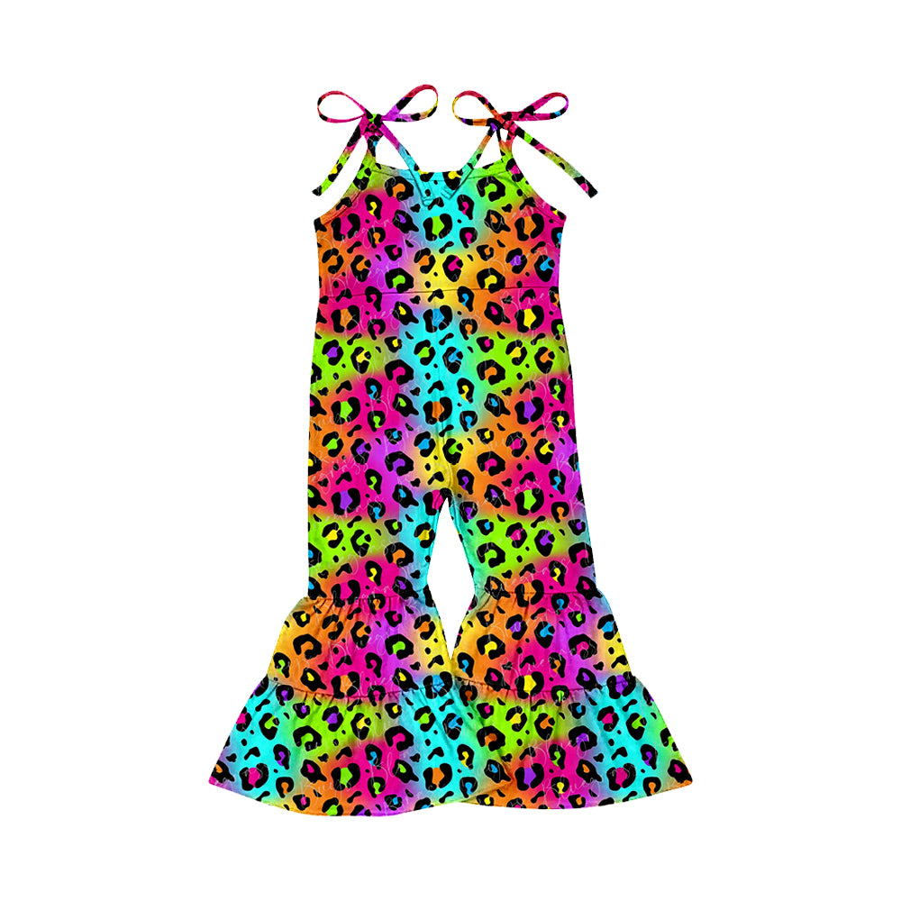 (Custom Design Preorder MOQ 5) Colorful Leopard Print Girls Jumpsuit