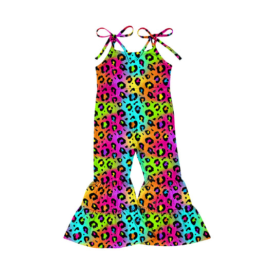(Custom Design Preorder MOQ 5) Colorful Leopard Print Girls Jumpsuit