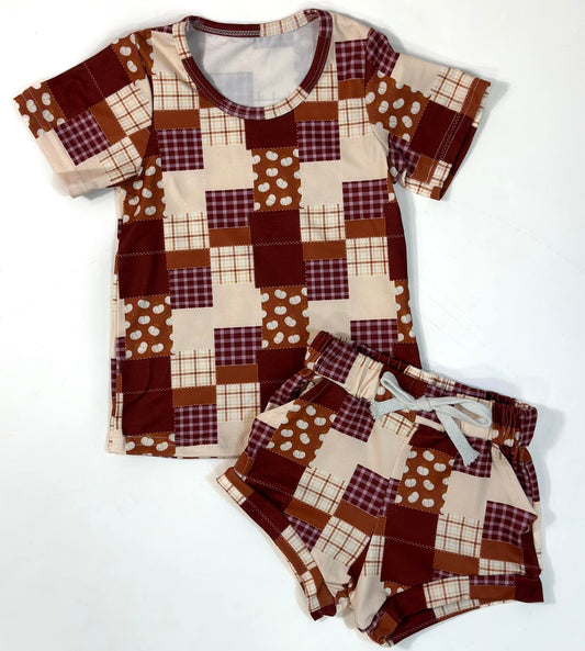 (Custom Design Preorder MOQ 5) Pumpkin Plaid Brown Print Baby Fall Bummie Set