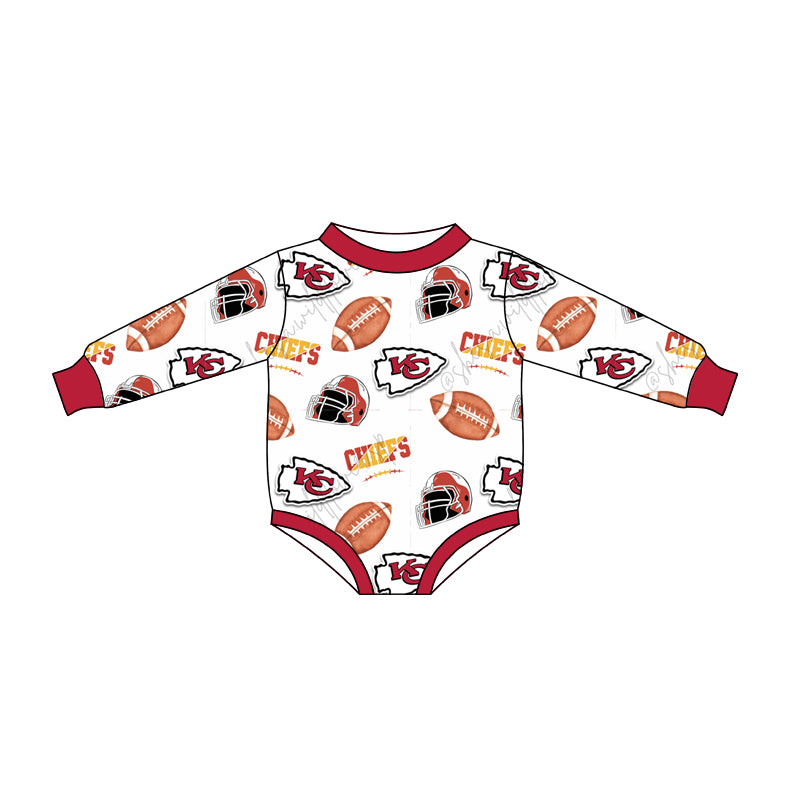 (Custom Design Preorder MOQ 5) Team's KC White Print Baby Fall Romper