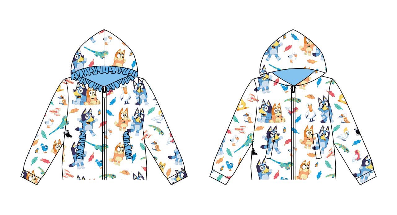 (Custom Design Preorder MOQ 5 ) Cartoon Dog Print Boys Fall Zipper Hoodie Top