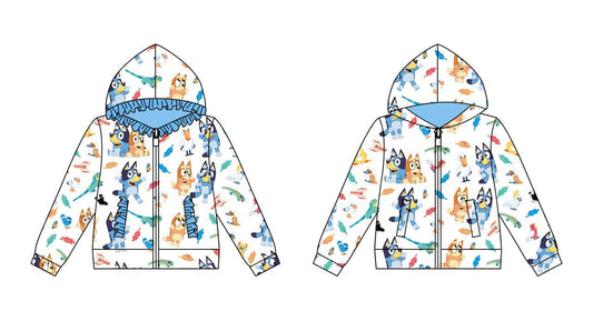 (Custom Design Preorder MOQ 5 ) Cartoon Dog Print Boys Fall Zipper Hoodie Top