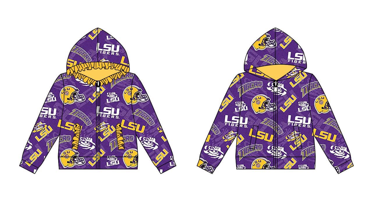 (Custom Design Preorder MOQ 5 ) Team's LSU Purple Print Girls Fall Zipper Hoodie Top