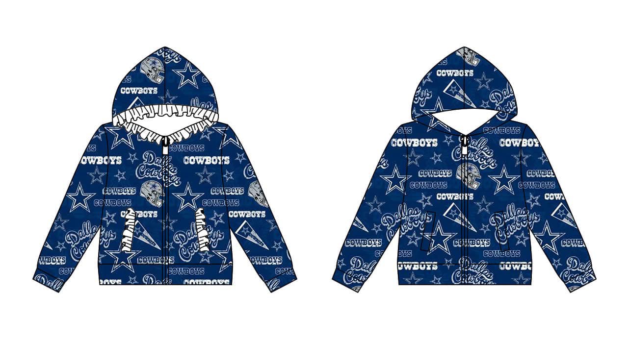(Custom Design Preorder MOQ 5 ) Team's Cowboys Stars Blue Print Boys Fall Zipper Hoodie Top