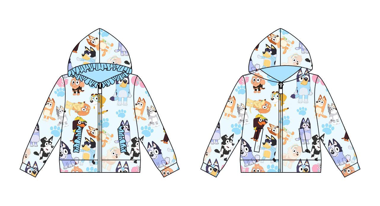 (Custom Design Preorder MOQ 5 ) Cartoon Dog White Print Girls Fall Zipper Hoodie Top
