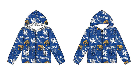 (Custom Design Preorder MOQ 5 ) Team's UK Wildcats Blue Print Girls Fall Zipper Hoodie Top