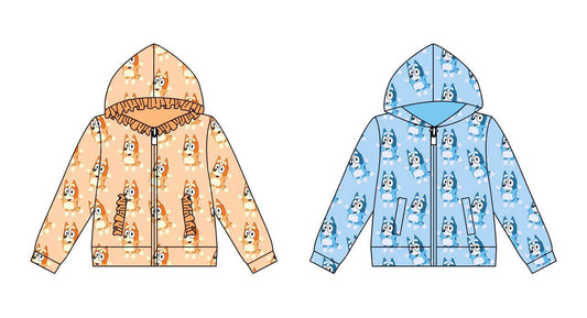(Custom Design Preorder MOQ 5 ) Cartoon Dog Blue Print Boys Fall Zipper Hoodie Top