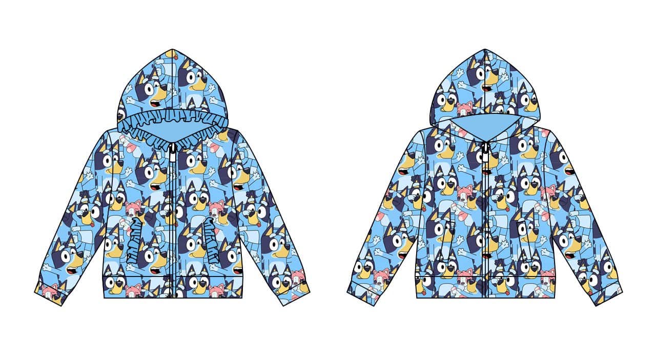 (Custom Design Preorder MOQ 5 ) Cartoon Dog Print Boys Fall Zipper Hoodie Top