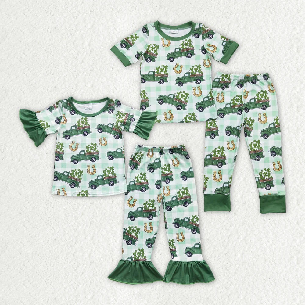 Truck Leaf Golden Print Sibling St. Patrick's Day Matching Clothes