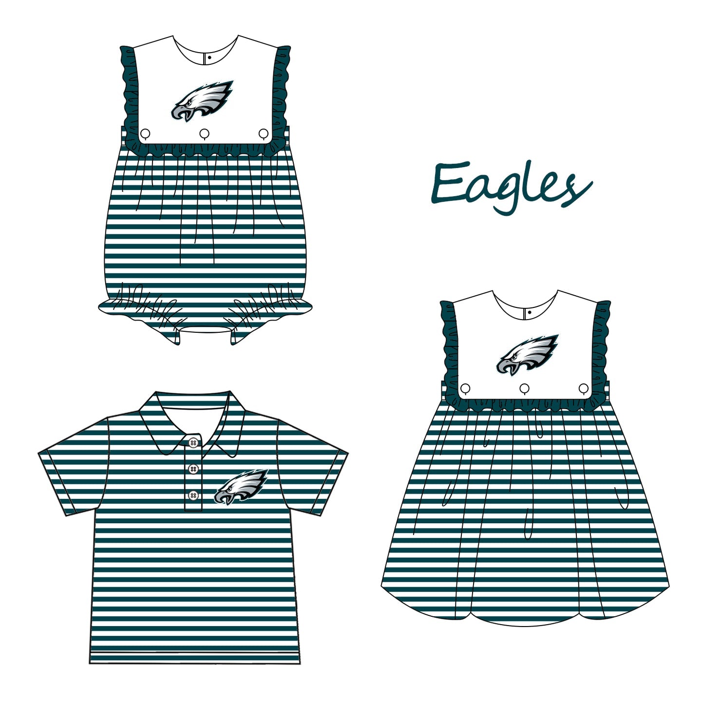 (Custom Design Preorder MOQ 5 Each Design) Team's Eagles Print Kids Summer Matching Clothes Sibling Wear