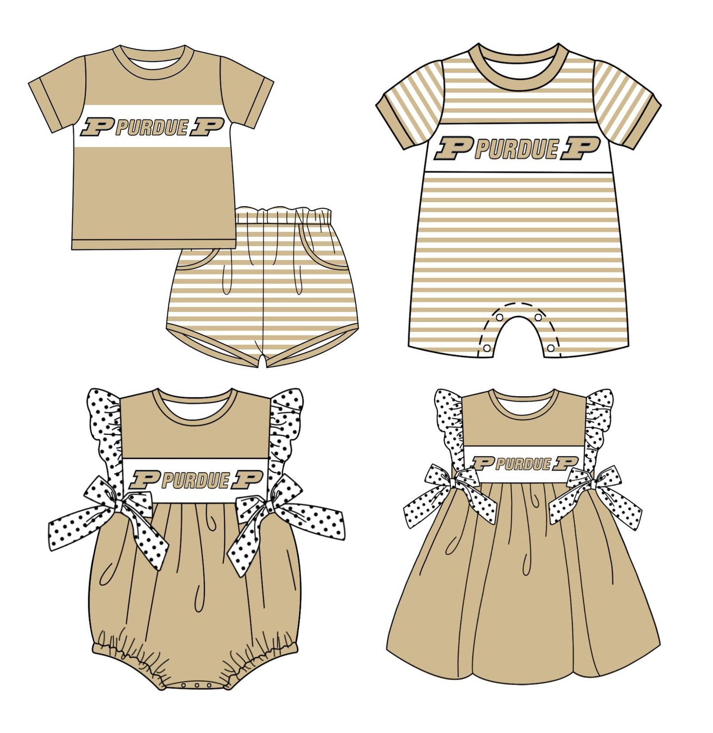 1.15(Custom Design Preorder MOQ 5 Each Design) Team's PURDUE Print Kids Summer Matching Clothes Sibling Wear