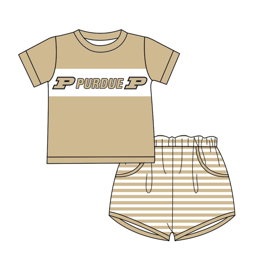 1.15(Custom Design Preorder MOQ 5 Each Design) Team's PURDUE Print Kids Summer Matching Clothes Sibling Wear