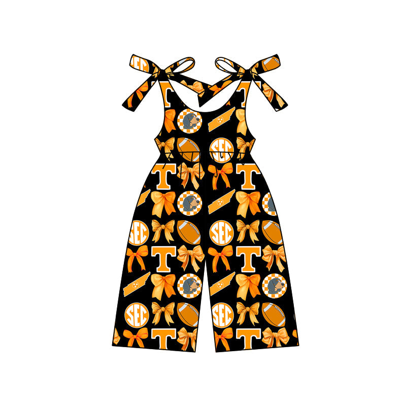 (Custom Design Preorder MOQ 5) Team's Tennessee Dog Bows Print Girls Summer Jumpsuits