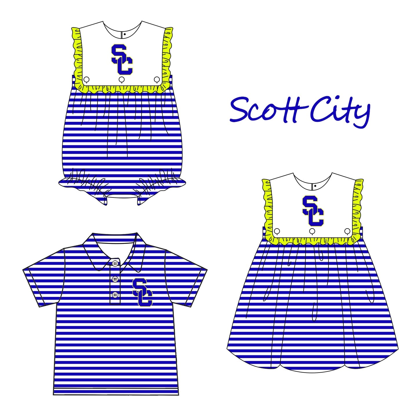 (Custom Design Preorder MOQ 5 Each Design) Team's Scott City Print Kids Summer Matching Clothes Sibling Wear