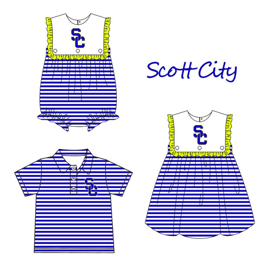 (Custom Design Preorder MOQ 5 Each Design) Team's Scott City Print Kids Summer Matching Clothes Sibling Wear