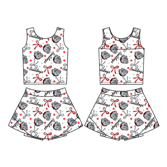 (Custom Design Preorder MOQ 5) Team's Bulldogs Bows Print Girls Summer Skirts Shorts Clothes Set