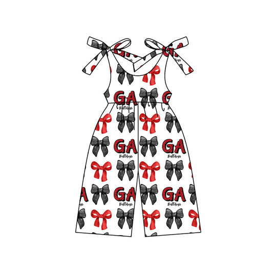 (Custom Design Preorder MOQ 5) Team's G Bulldogs Bows Print Girls Summer Jumpsuits