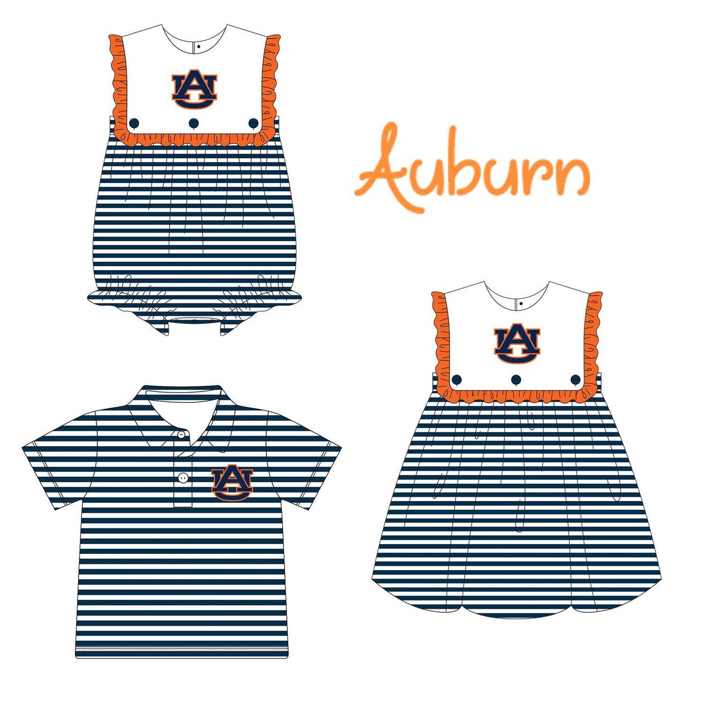(Custom Design Preorder MOQ 5 Each Design) Team's AUBURN Print Kids Summer Matching Clothes Sibling Wear