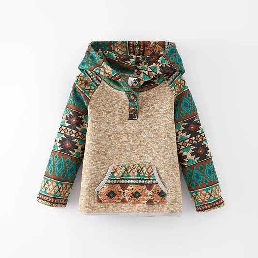 (Custom Design Preorder MOQ 5) Aztec Print Kids Western Hoodie Top