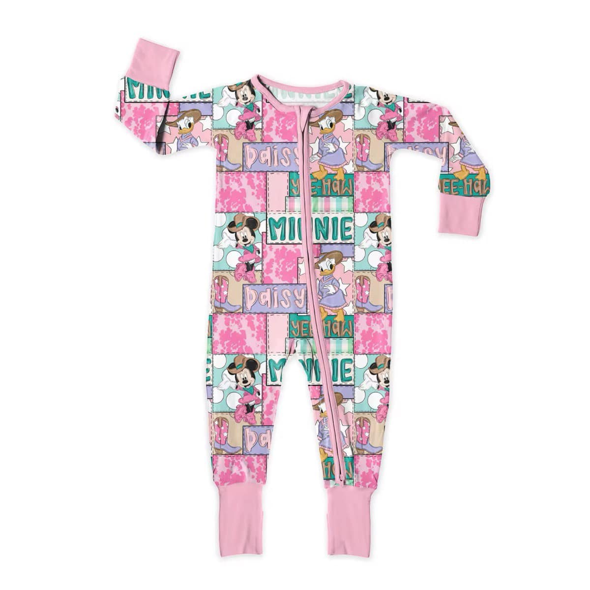 (Custom Design Preorder MOQ 5) Cartoon Mouse Pink Boots Print Baby Sleeper Zipper Romper