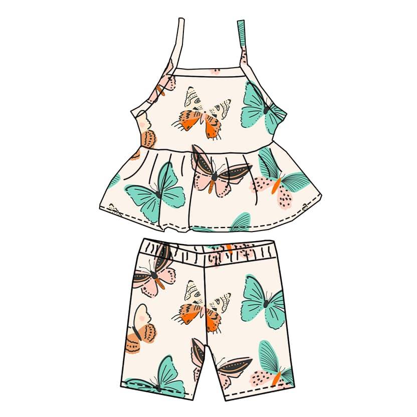 (Custom Design Preorder MOQ 5) Butterfly Print Girls Summer Clothes Set