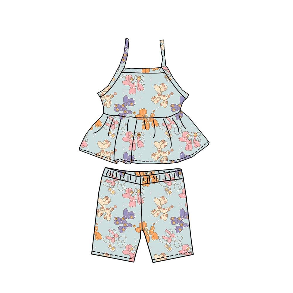 (Custom Design Preorder MOQ 5) Flowers Dog Print Girls Summer Clothes Set