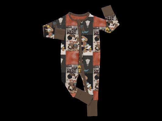 (Custom Design Preorder MOQ 5) Cartoon Mouse Wild West Print Baby Sleeper Zipper Romper
