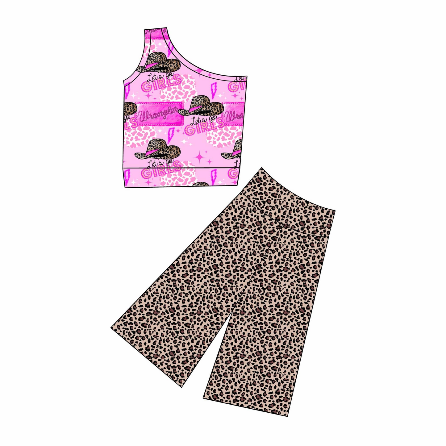 (Custom Design Preorder MOQ 5) Lets Go Girls Top Leopard Pants Girls Western Clothes Set