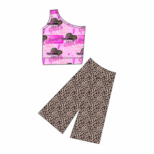 (Custom Design Preorder MOQ 5) Lets Go Girls Top Leopard Pants Girls Western Clothes Set