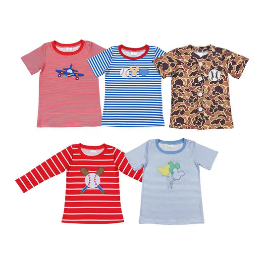 5 Styles Boys Embroidery Tee Shirts Top