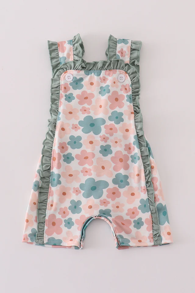 (Custom Design Preorder MOQ 5) Flowers Pink Print Baby Girls Summer Romper