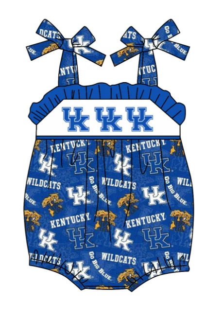 (Custom Design Preorder MOQ 5)  Team's Kentucky UK Print Baby Girls Summer Romper