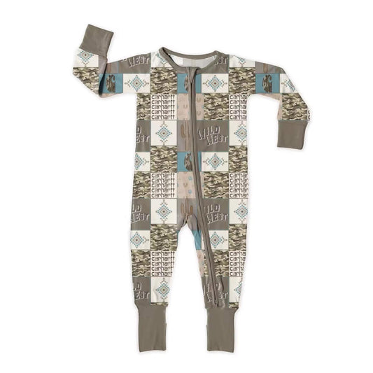 (Custom Design Preorder MOQ 5) WILD WEST Camo Aztec Print Baby Sleeper Zipper Romper