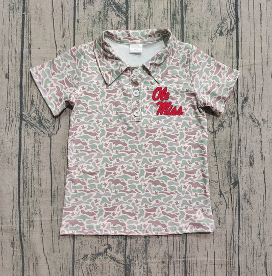 (Custom Design Preorder MOQ 5 Each Item) Team's Ole Miss Duck Green Camo Print Short Sleeve Polo Top Mom and Me Matching Clothes
