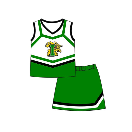 (Custom Design Preorder MOQ 5 ) Team's I Wildcat Print Green Skirts Girls Summer Clothes Set