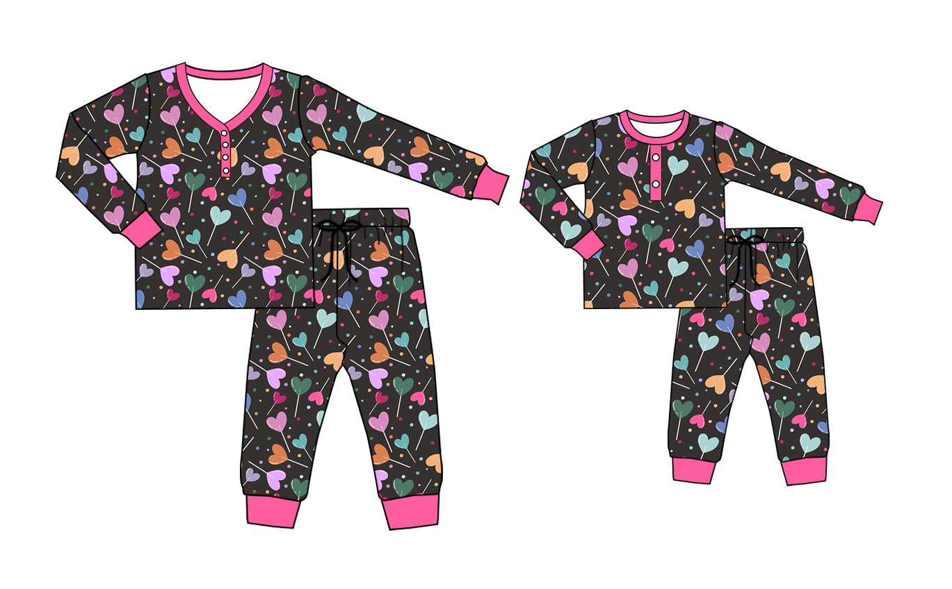 (Pre-order)GLP2276 Adult Colorful Heart Print Woman Valentine's Day Pajamas Clothes Set
