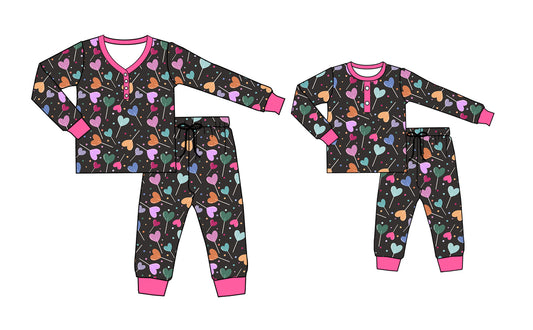 (Pre-order)GLP2276 Adult Colorful Heart Print Woman Valentine's Day Pajamas Clothes Set