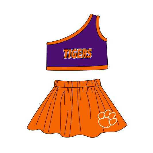 (Custom Design Preorder MOQ 5)  Team's TIGERS Print Girls Skirts Clothes Set