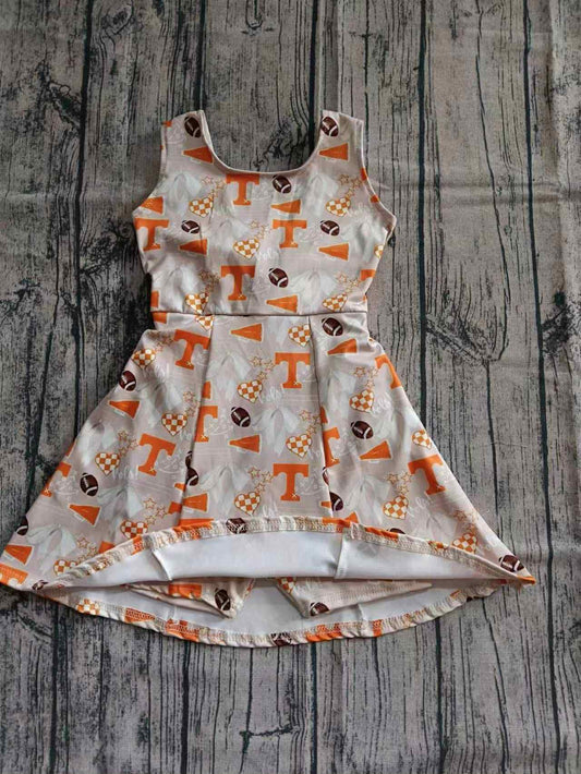 (Custom Design Preorder MOQ 5 ) Team's TENNESSEE Orange Print Backless Top Shorts Skirts Girls Summer Yoga Dress