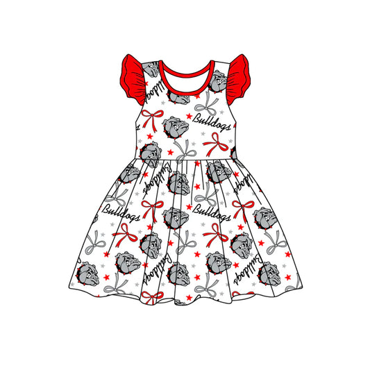 (Custom Design Preorder MOQ 5) Team's Bulldogs Print Girls Knee Length Dress