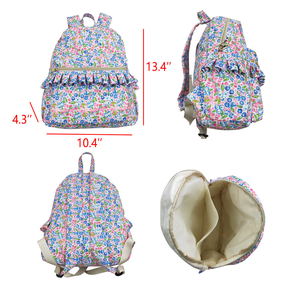 BA0098 Girls Bag Blue Flowers Print Backpack