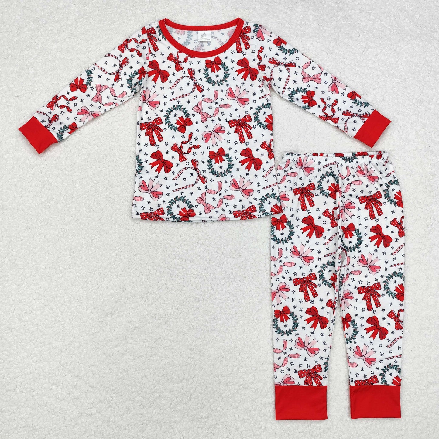 Holly Red Bows Print Sisters Christmas Pajamas Clothes