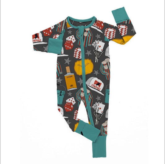 (Custom Design Preorder MOQ 5) Cowpoke Print Baby Sleeper Zipper Romper
