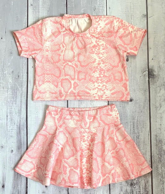 (Custom Design Preorder MOQ 5) Pink Snakeskin Print Skirts Girls Summer Clothes Set