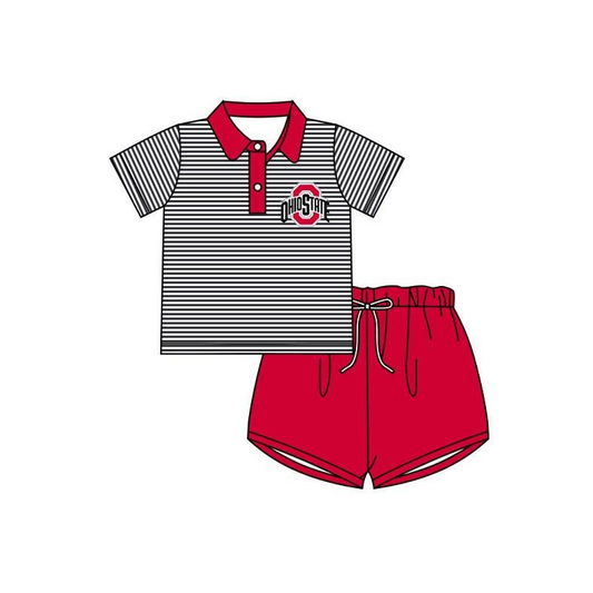 (Custom Design Preorder MOQ 5) Team's OHIOSTATE Polo Top Red Shorts Boys Summer Clothes Set